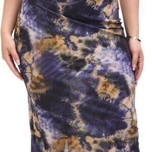 Women's Tie-Dye Mesh Bodycon Midi Dress with Back Slit for Club Party